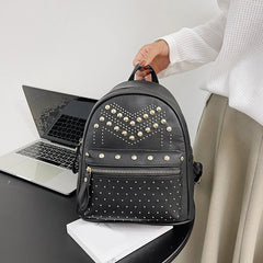 Women PU Leather Rivet Daily Rucksack Casual Travel Ladies Bagpack
