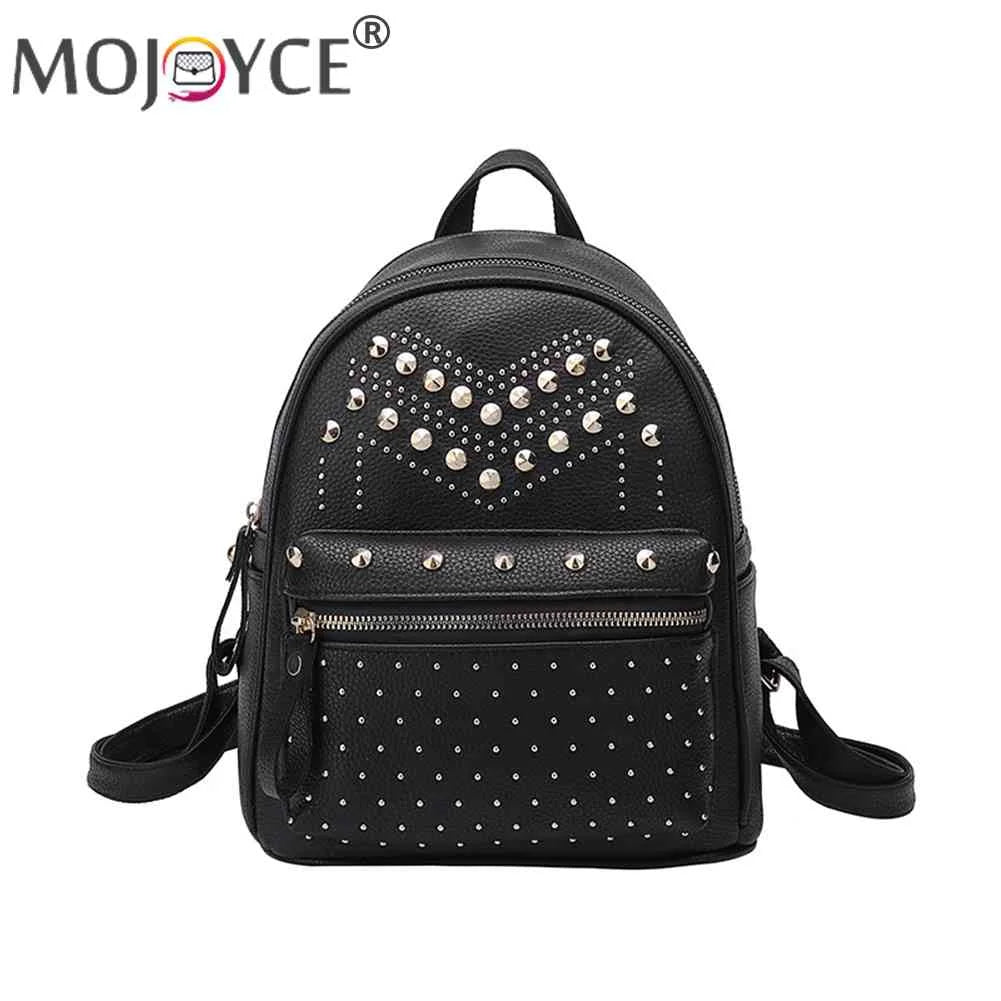 Women PU Leather Rivet Daily Rucksack Casual Travel Bagpack Girls School Bags