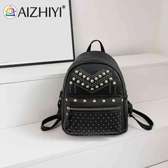 Women PU Leather Rivet Daily Rucksack Female Casual Travel Bag