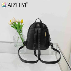 Women PU Leather Rivet Daily Rucksack Female Casual Travel Bag