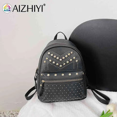 Women PU Leather Rivet Daily Rucksack Female Casual Travel Bag
