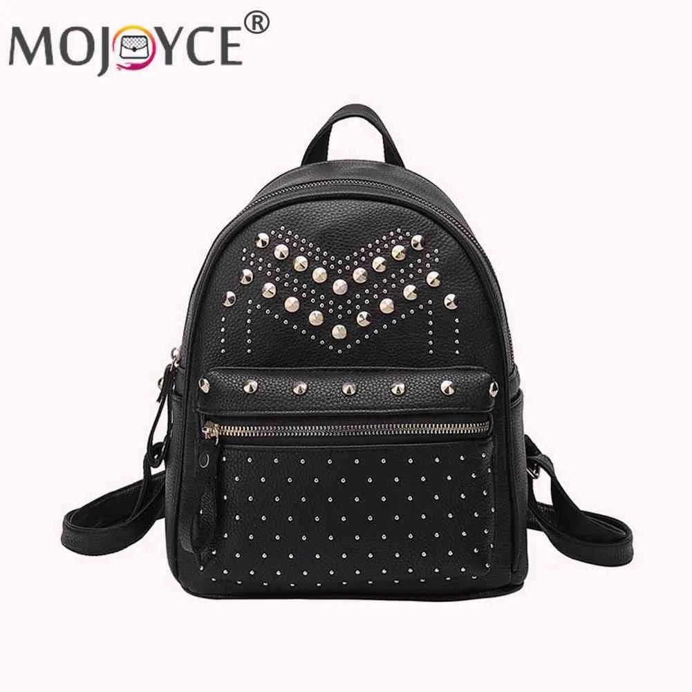 Women PU Leather Rivet Daily Rucksack Casual Travel Bagpack Girls School Bags