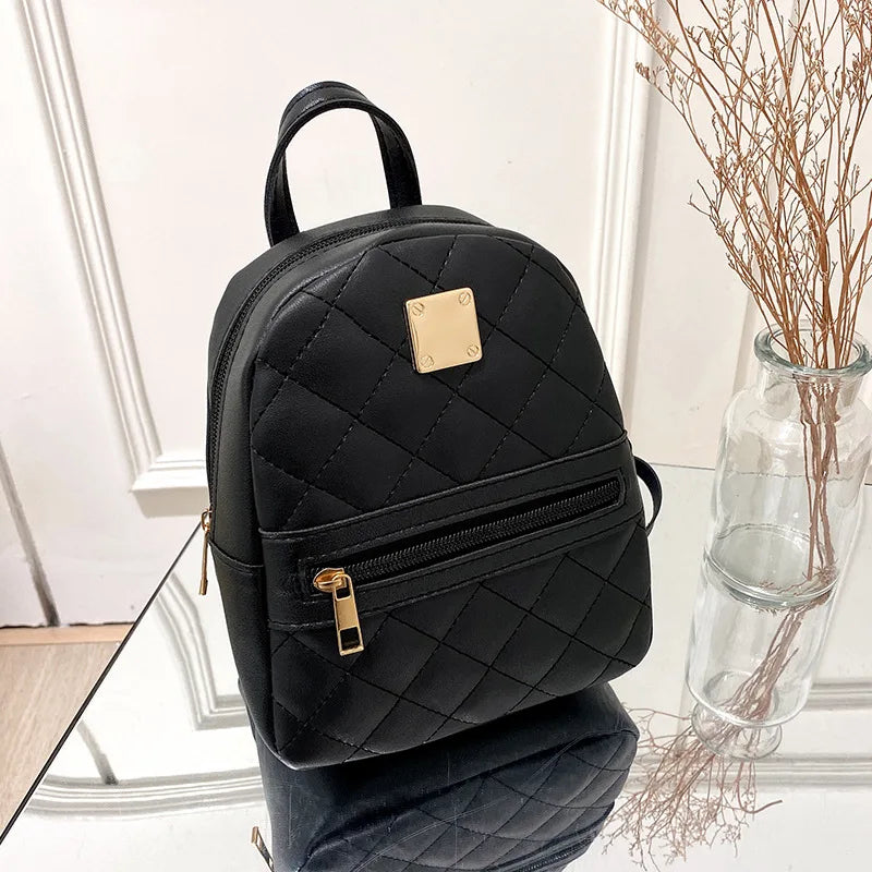 Women PU Leather Shoulder Small Backpack Multi-Function Ladies School Backpack