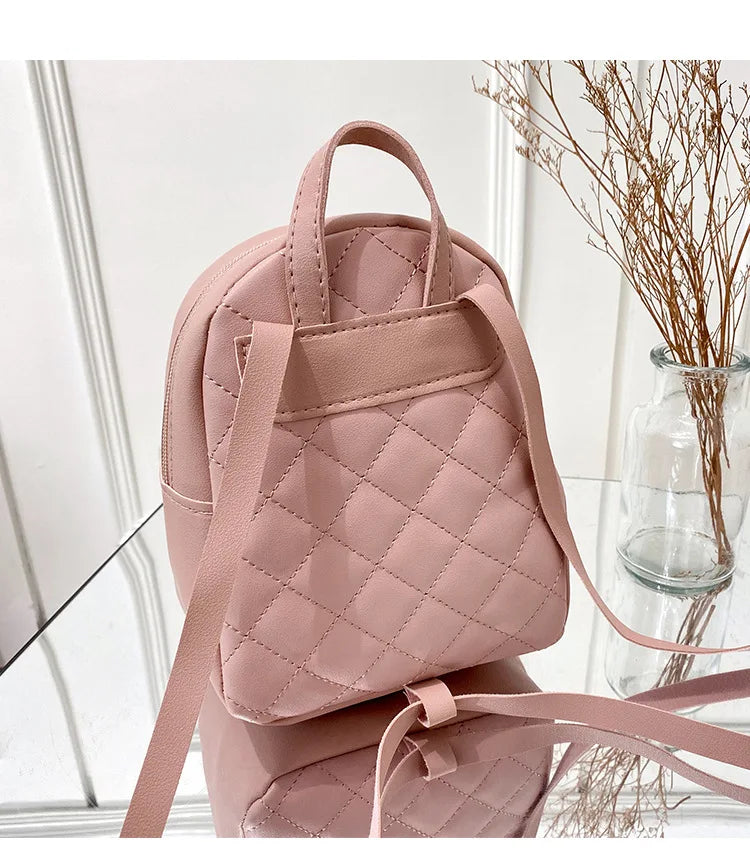 Women PU Leather Shoulder Small Backpack Multi-Function Ladies School Backpack