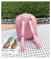 Pink PU Leather Shoulder Bag For Girls Multi-Function School Backpack