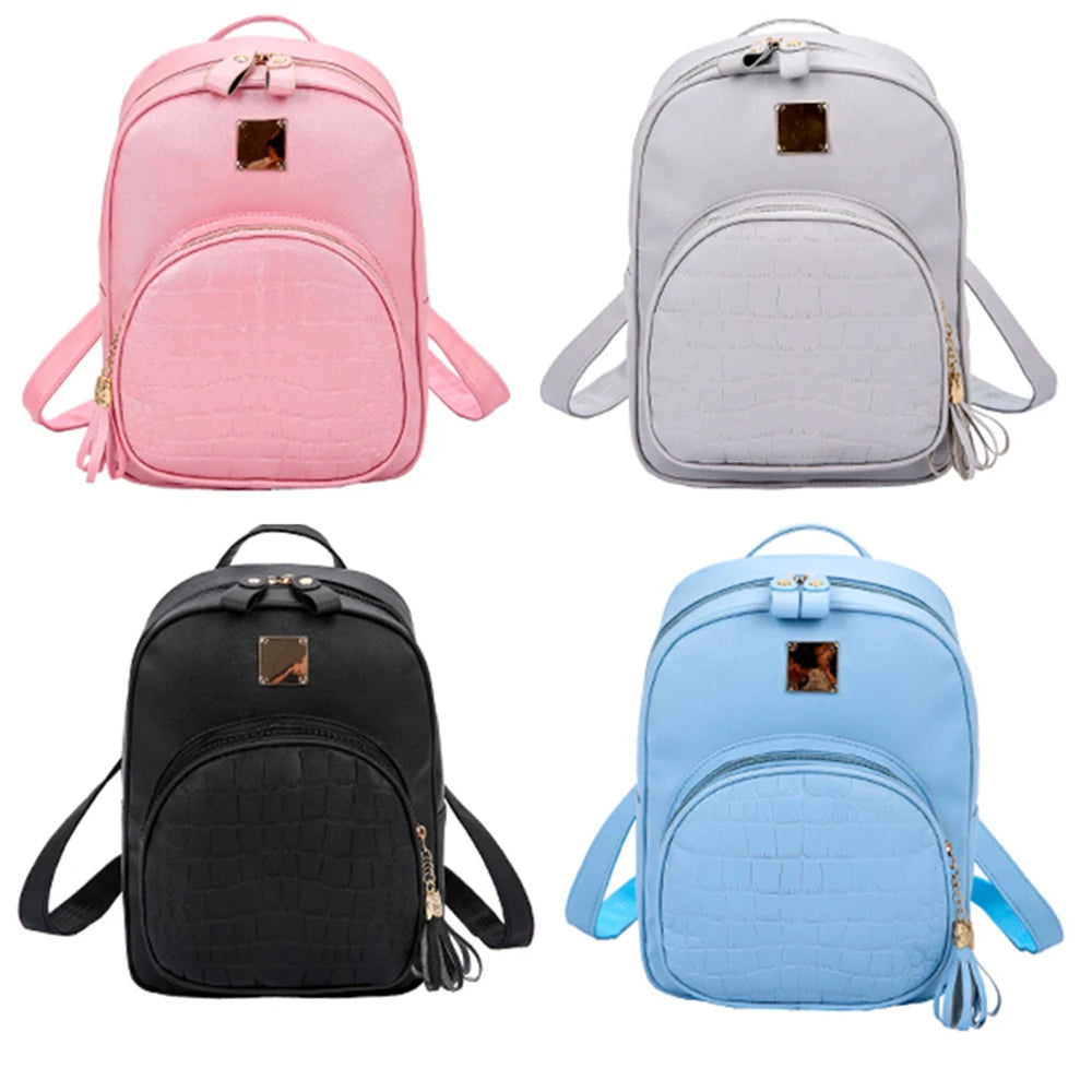Pink PU Leather Shoulder Bag For Girls Multi-Function School Backpack