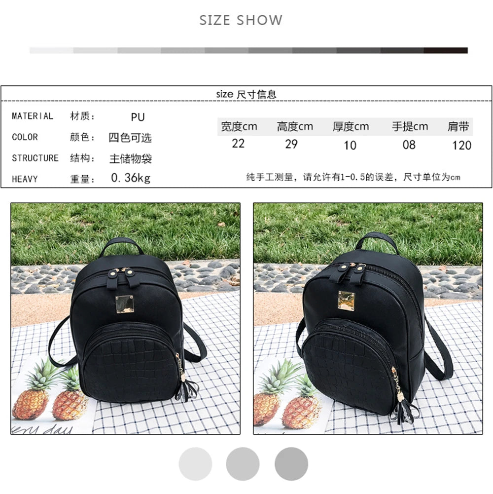 Pink PU Leather Shoulder Bag For Girls Multi-Function School Backpack
