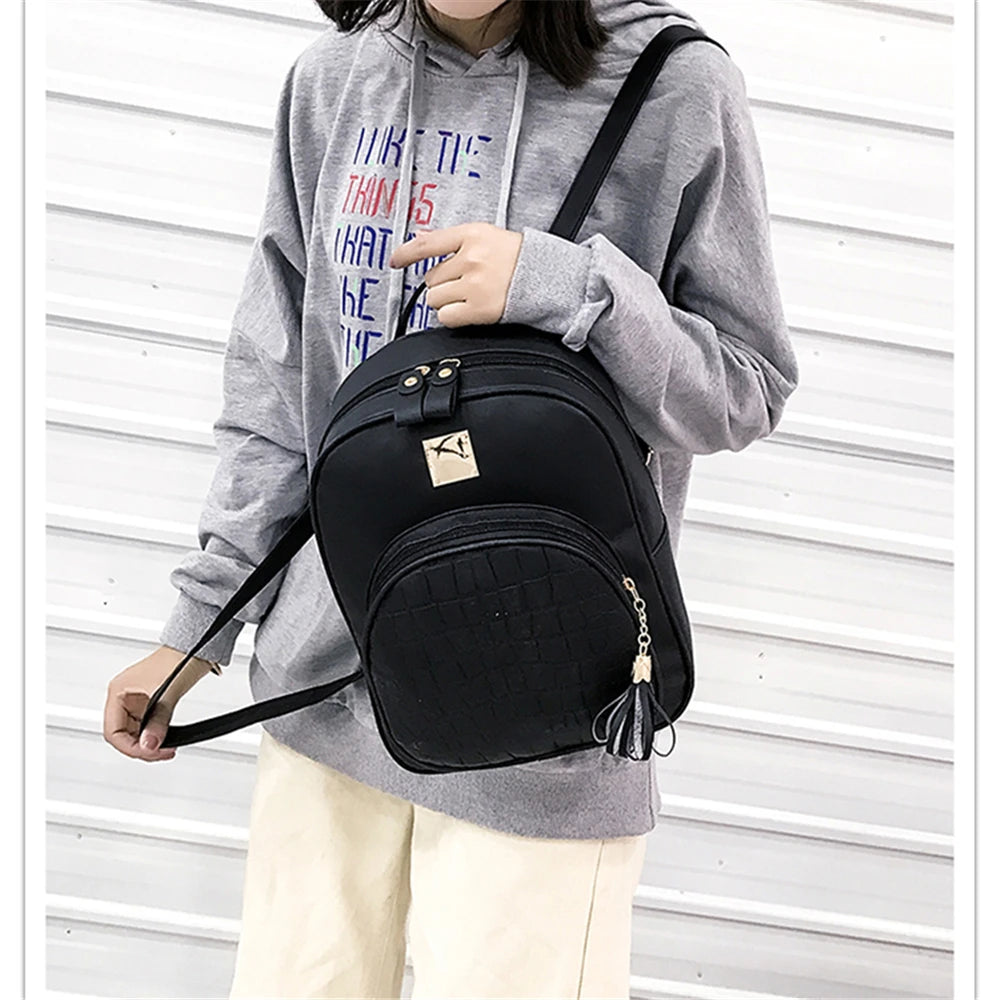 Pink PU Leather Shoulder Bag For Girls Multi-Function School Backpack