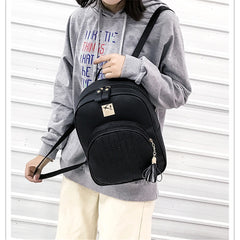 Pink PU Leather Shoulder Bag For Girls Multi-Function School Backpack