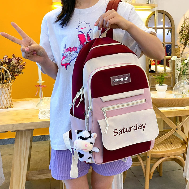 Colorful Backpack for College Girls, Waterproof Student Rucksack