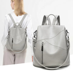 Women's Anti-Theft Leather Backpack Large Capacity Schoolbag