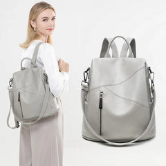 Women's Anti-Theft Leather Backpack Large Capacity Schoolbag