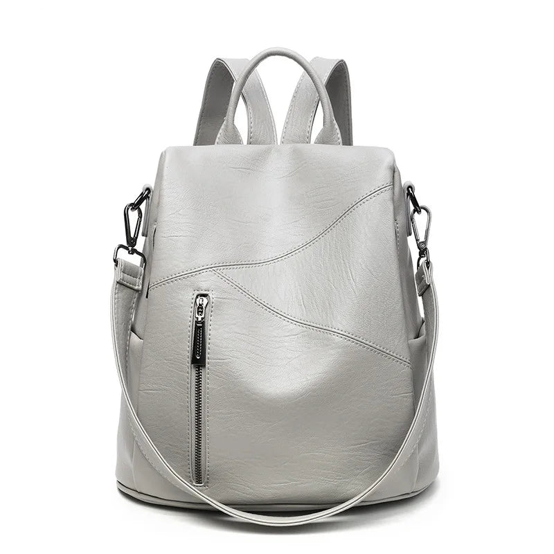 Women's Anti-Theft Leather Backpack Large Capacity Schoolbag