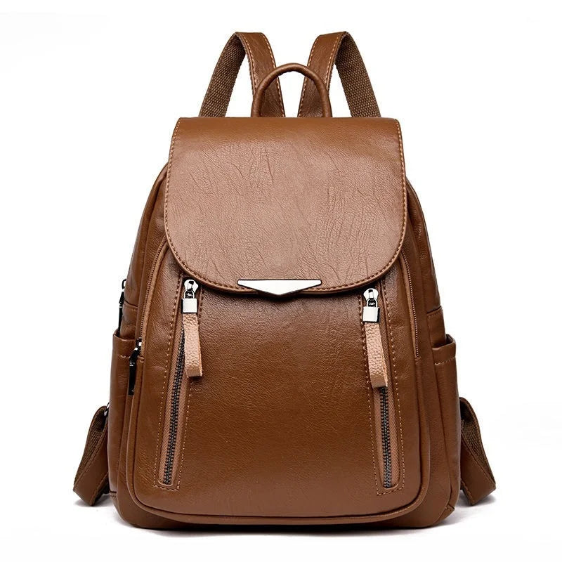 Large Capacity Soft Leather Lady Backpack