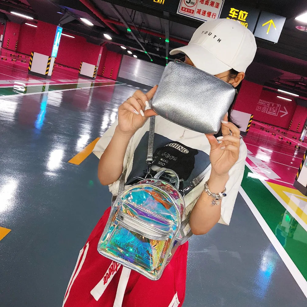Hologram Laser Transparent School Bag for Teens Girls