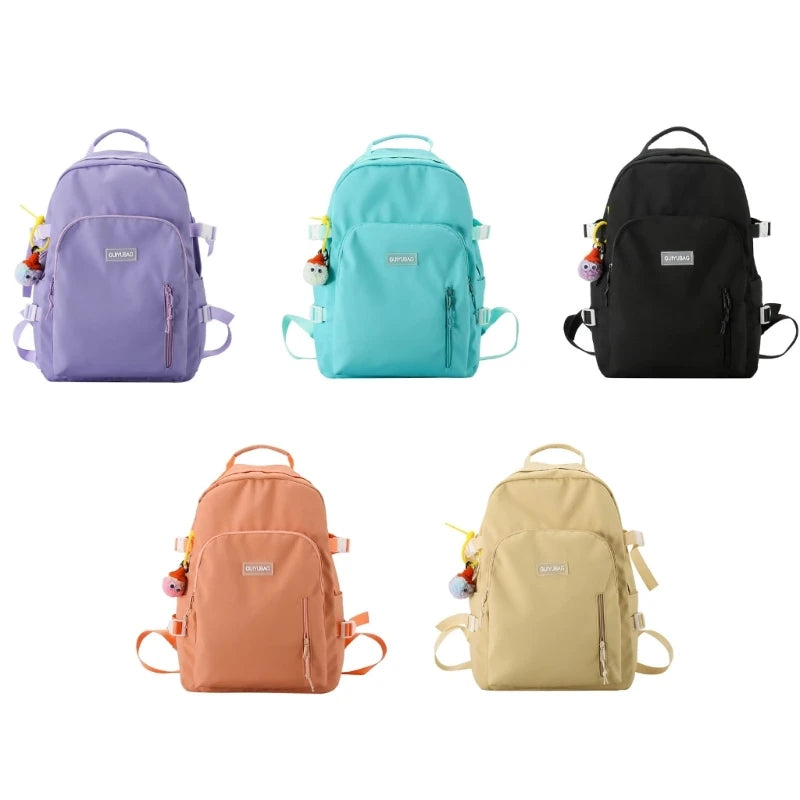 Youth Nylon School Bag with Pendant for Teenagers