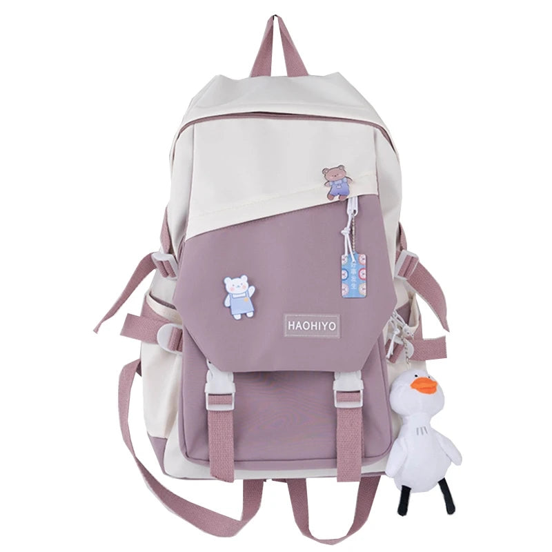 Girls Teens Backpack with Pendent Accessories Pins School Bag