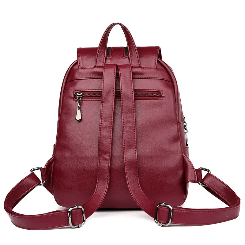 Soft Leather Women's Travel Backpack Large Capacity