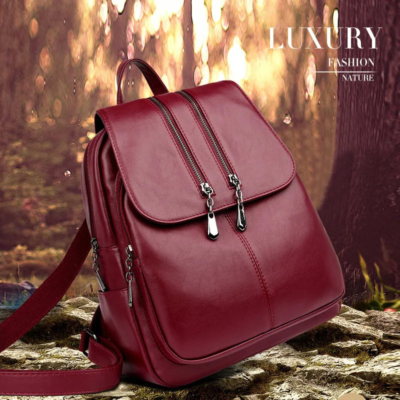 Soft Leather Women's Travel Backpack Large Capacity