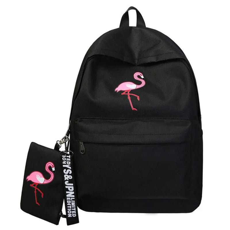 Women Flamingo Printing Backpack For Teenage Girls Laptop School Bags