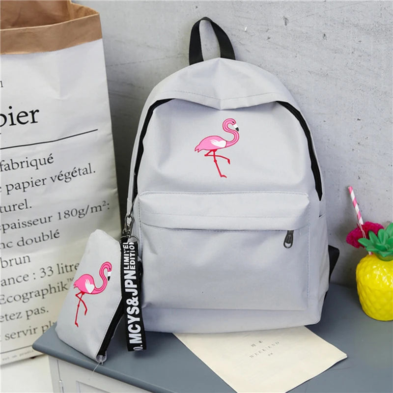 Women Flamingo Printing Backpack For Teenage Girls Laptop School Bags