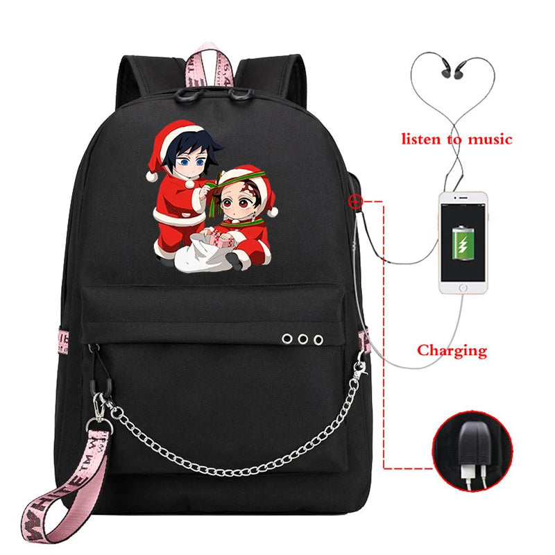 Demon Slayer Anime Outdoor Backpack Canva Bag Girls To School Kpop