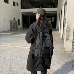 Preppy Students Backpack Large Capacity Button Travel Bag Solid Harajuku