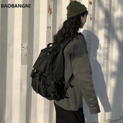 Large Capacity Button Travel Bag Solid Harajuku Retro Unisex High Street