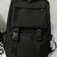 Preppy Students Backpack Large Capacity Button Travel Bag Solid