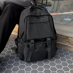 Preppy Students Backpack Large Capacity Button Travel Bag Solid Harajuku Retro