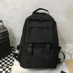 Preppy Students Backpack Large Capacity Button Travel Bag Solid Harajuku Retro