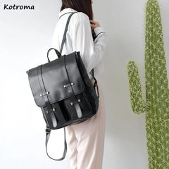 Retro PU Leather Backpack Large Capacity Harajuku Street Style