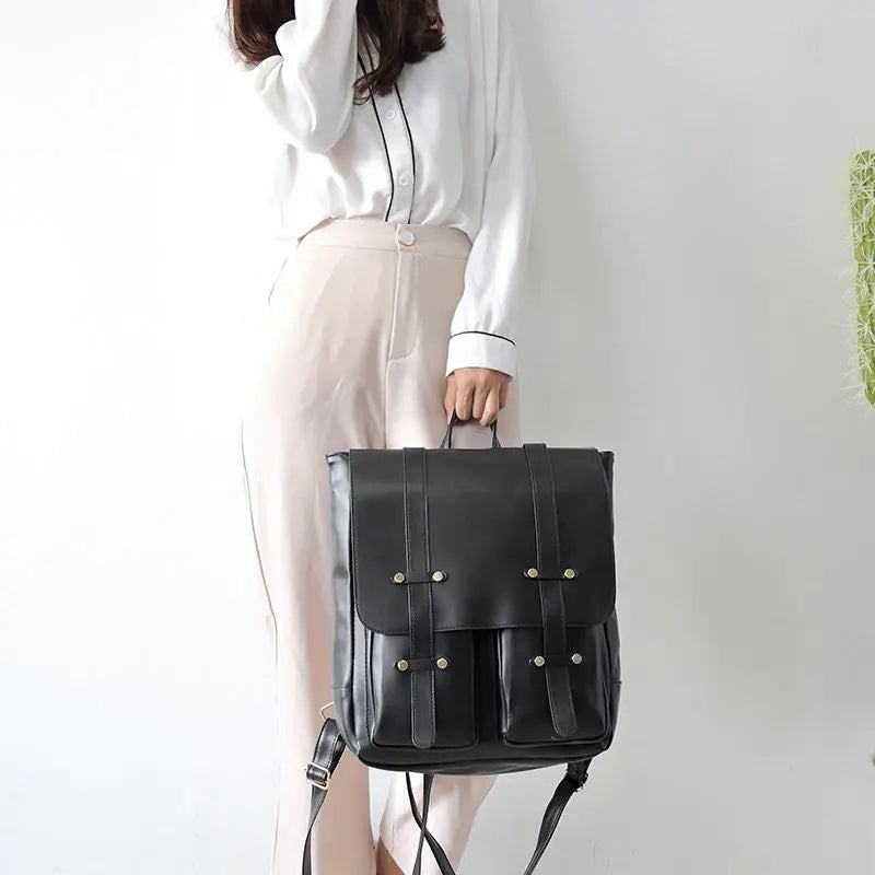 Retro PU Leather Backpack Large Capacity Harajuku Street Style