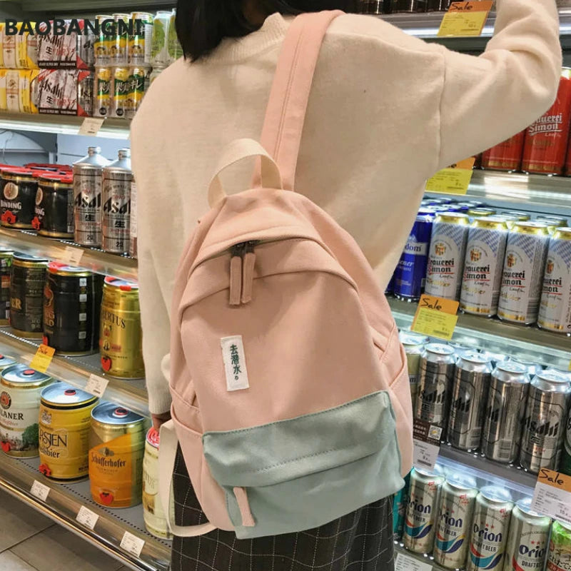 Women Letter Patchwork Sweet Students Preppy Backpack