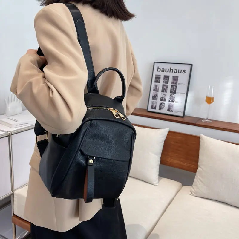 Women PU Leather Texture All-match Backpack Large Capacity Casual Bags
