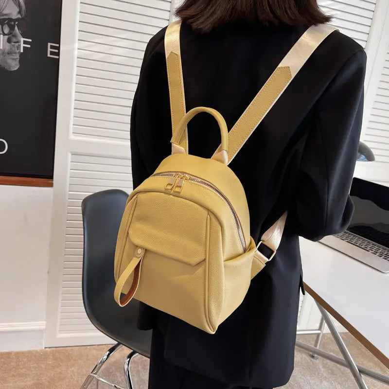 Women PU Leather Texture Backpack Student Large Capacity Rucksack