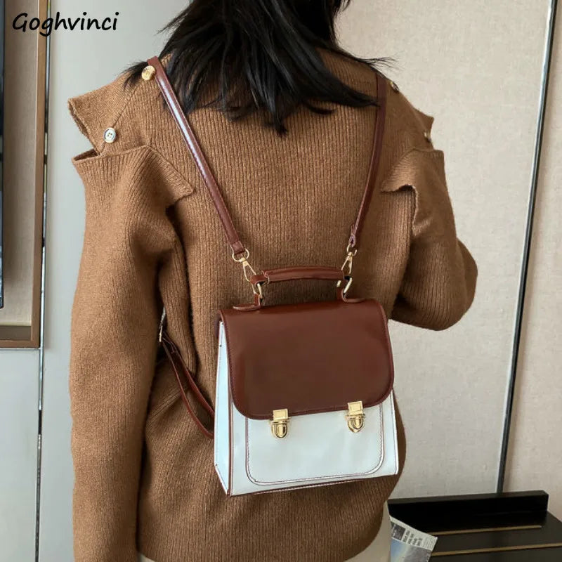 Women Patchwork Lock Retro British Style College School Crossbody Bag