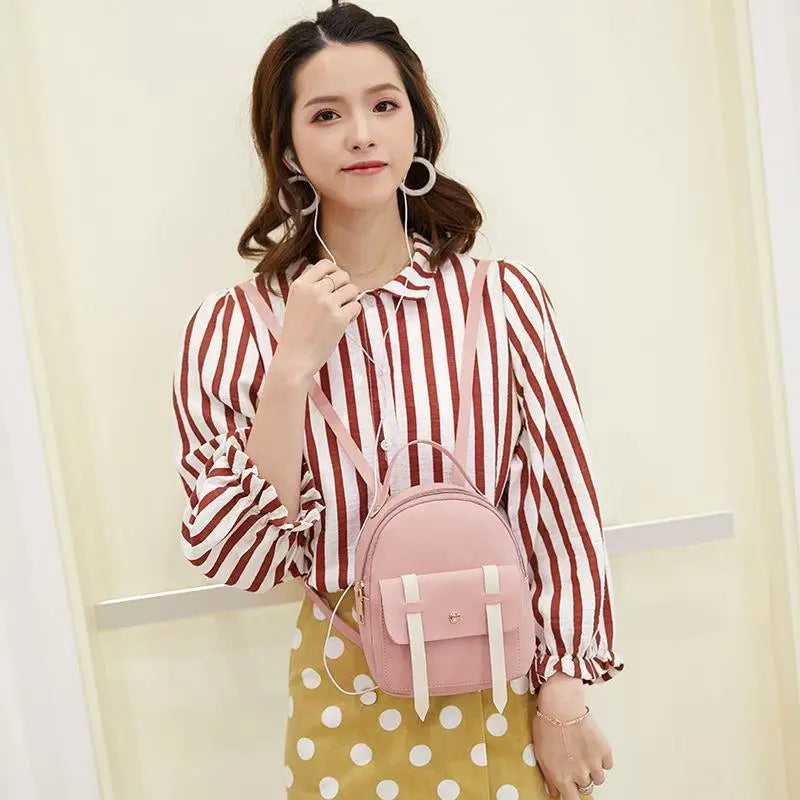 Pink Mini Crossbody Backpack for Women, Stylish Girls School Bag