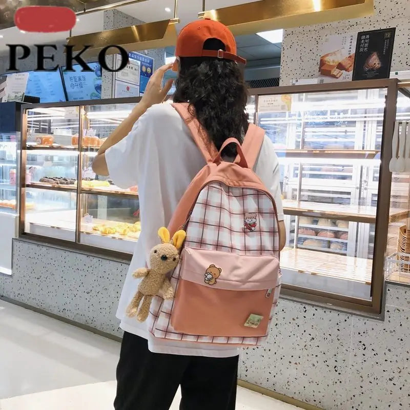 Women Plaid Schoolbags Large Capacity Travel Teenage Book Bag