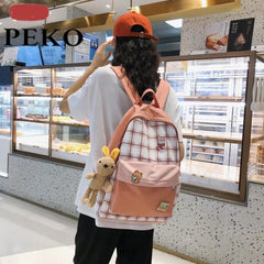 Women Plaid Schoolbags Large Capacity Travel Teenage Book Bag