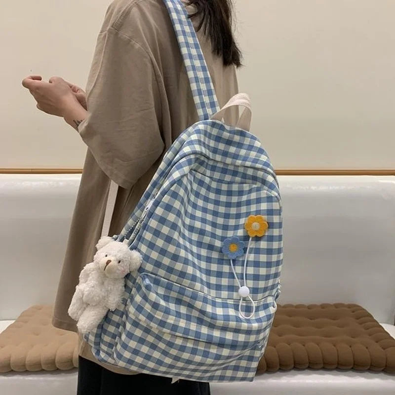 Women's Plaid Backpack: College Preppy Book Bag, Waterproof Travel Rucksack