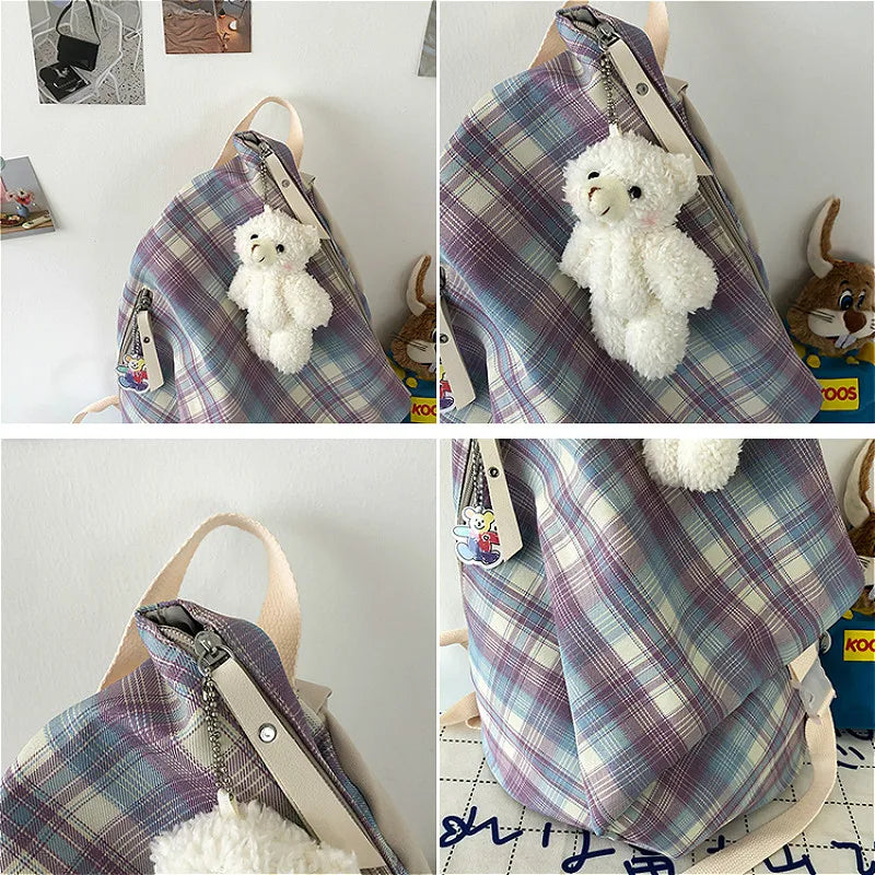 Backpacks Women Plaid Sweet Harajuku Nylon All-match Preppy Style Large Capacity