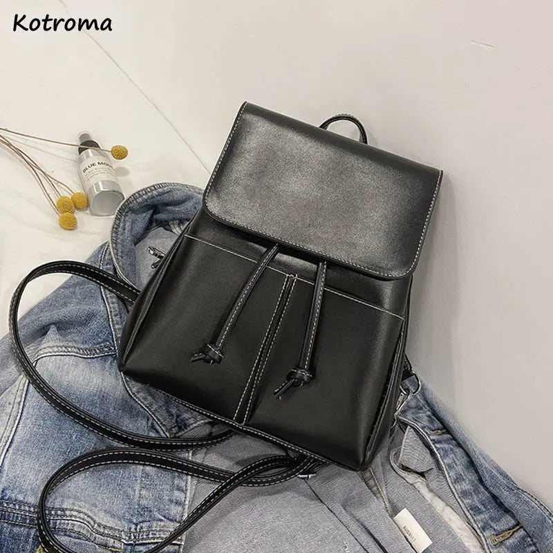 Backpack Women PU Waterproof Streetwear Casual Style Girls Female