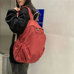 Canvas College Style Backpack Women Large Capacity Solid Zipper School Bag