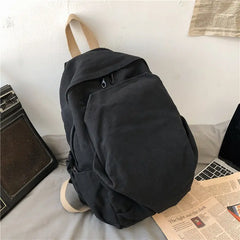 Canvas College Style Backpack Women Large Capacity Solid Zipper School Bag