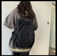 Canvas College Style Backpack Women Large Capacity Solid Zipper School Bag
