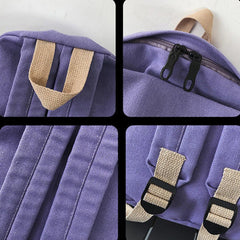 Canvas College Style Backpack Women Large Capacity Solid Zipper School Bag