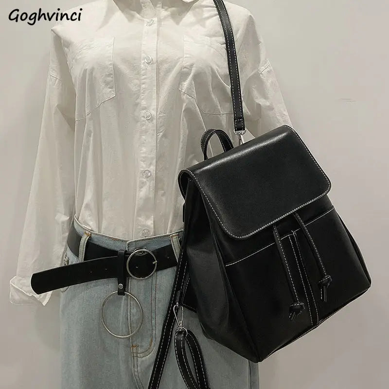 Women PU Backpack Portable String Book-bags Travel Streetwear All-match