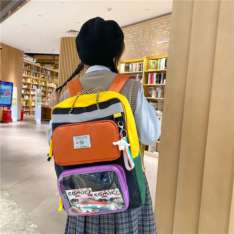 Girls Fashion Waterproof Nylon Schoolbags Teens Casual Large Clear Backpacks
