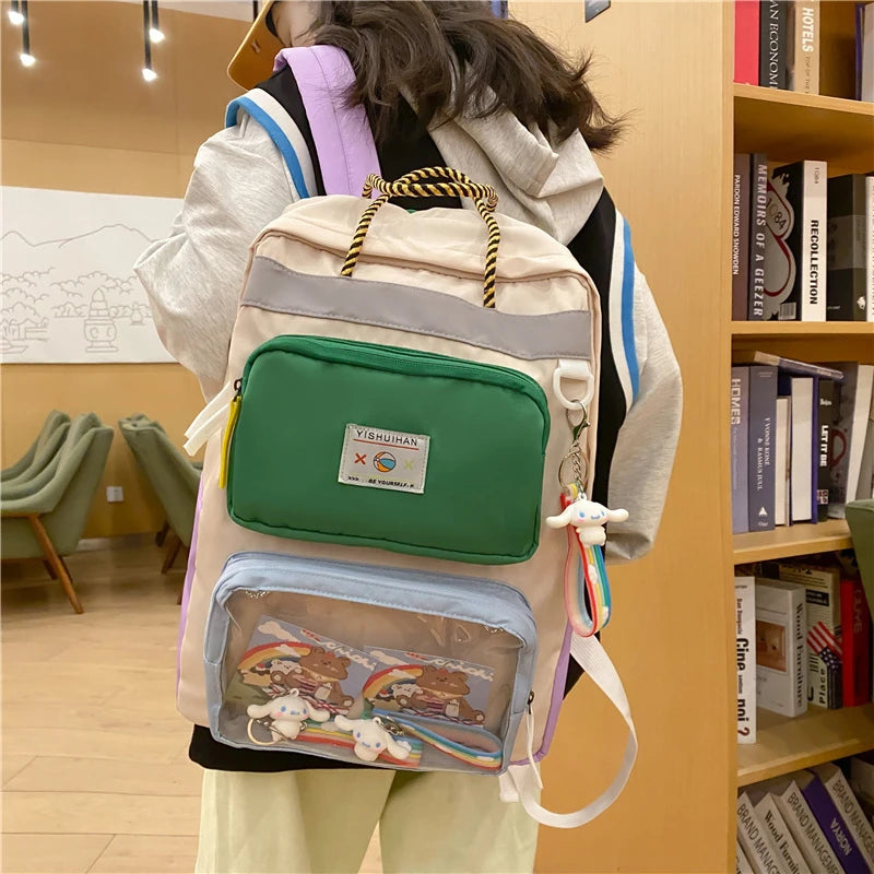 Girls Fashion Waterproof Nylon Schoolbags Teens Casual Large Clear Backpacks